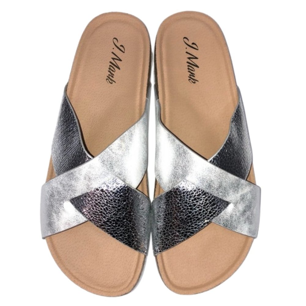 J. Mark Silver Mary Metallic Sandals